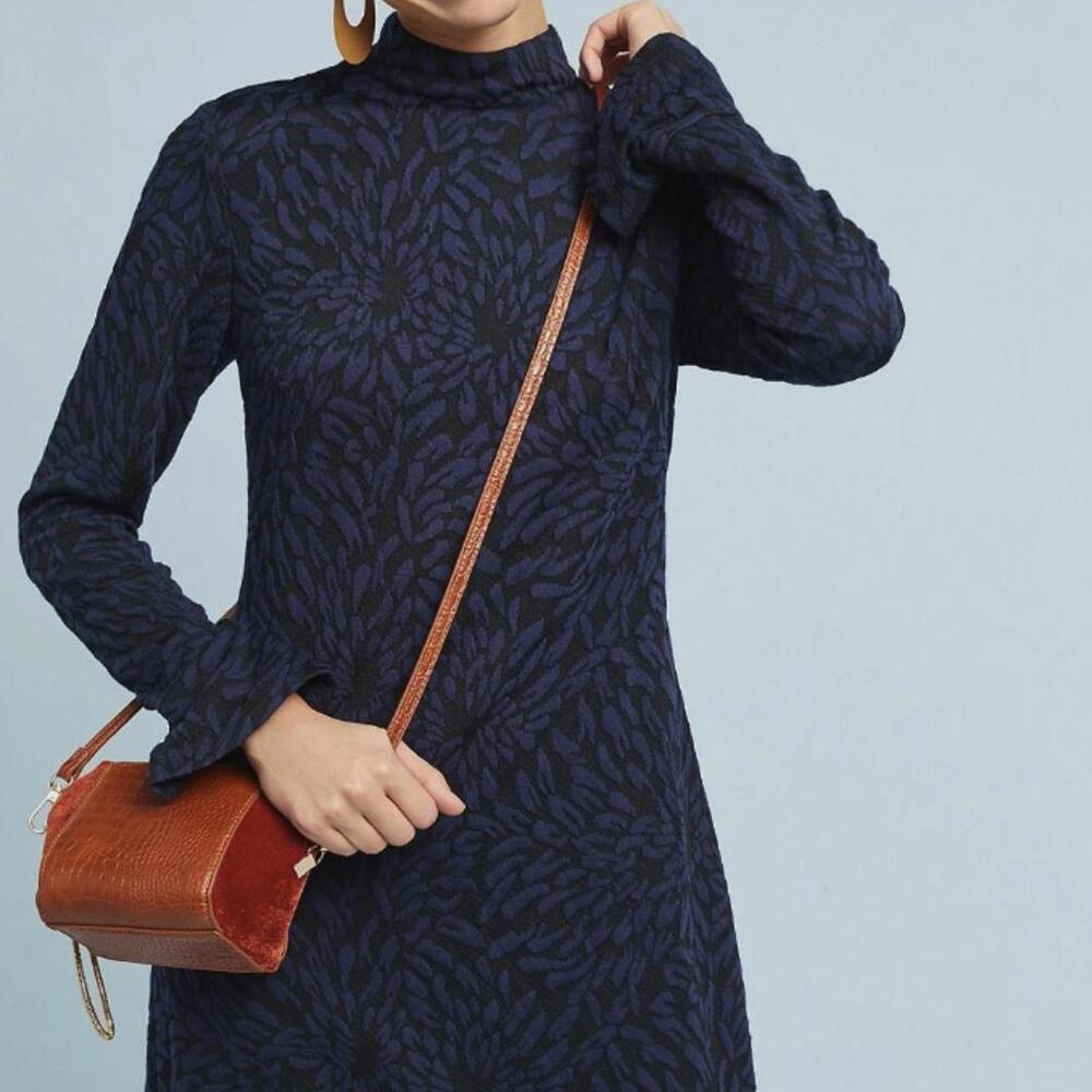 Hutch by Anthropologie Navy Textured Bell Sleeve Tunic Dress - Size - Medium